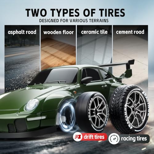 Image of Drift RC Car Kit - 1 /24 4WD 2.4GHz Remote Control Green Sports Car