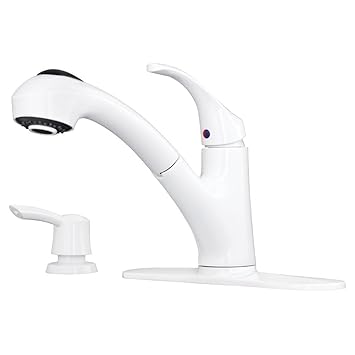 Pfister FWKP701W Shelton 1-Handle Pull-Out Kitchen Faucet with Soap Dispenser, White