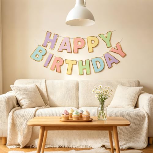 Image of Fecedy Macaron Superlarge Alphabet Happy Birthday Banner Bunting Pre-Strung No DIY for Birthday Party Decorations
