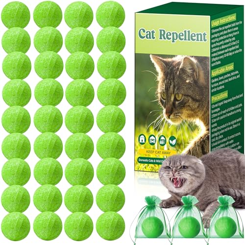 36 Pack Cat Repellent Balls Outdoor, Plant-Based Cat Deterrent, Extra Coverage for Yard, Garden, Lawn & Patio, Long-Lasting Scent Protection