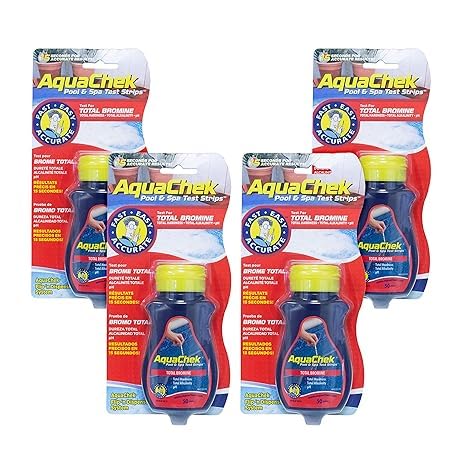 AquaChek 2 Red Swimming Pool Spa Test Kit Strips Bromine pH Alkalinity 50 Pack (Pack of 4 3.2 Ounces)