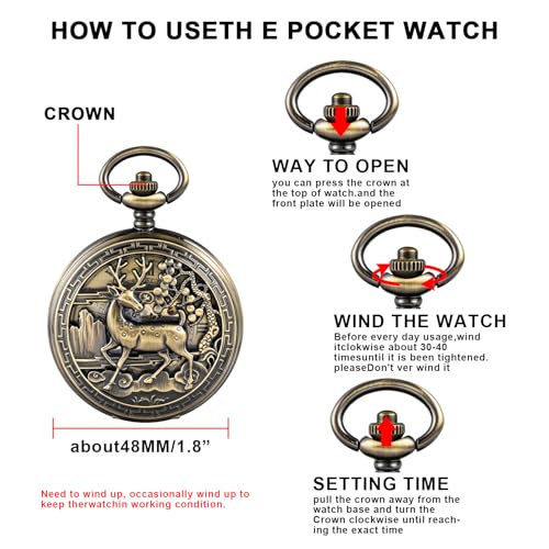 Image of Vintage Gold Double Sides Open Case Mechanical Men's Pocket Watch,Double Face Roman Dial Clock Hand Wind Pocket Watch for Men with FOB Chain