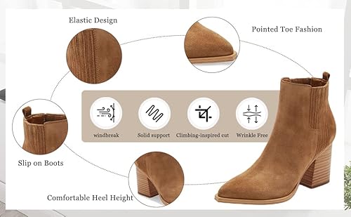 Imily Bela Womens Ankle Boots Pointed Toe Chunky Stacked Mid Heeled Booties #TOP3