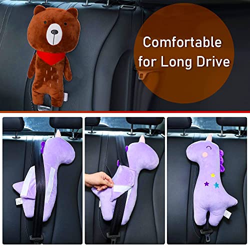 Image of Seat Belt Cover Pillow for Kids, Car Seatbelt Cushion Shoulder Neck Support Protector Pad, Soft Stuffed Plush Travel Vehicle Safety Belts Strap Pillow for Boys and Girls Headrest (Bear)