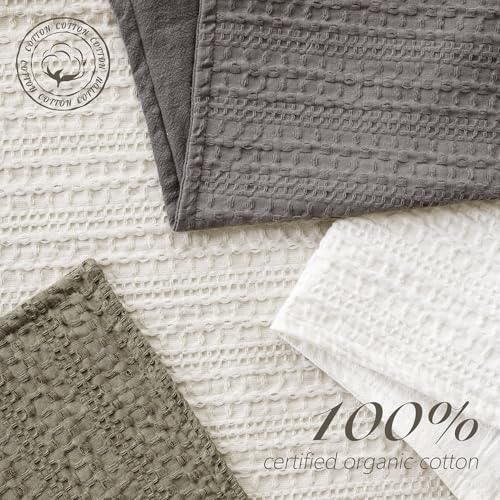 Image of Foindtower Set of 2 Decorative Cotton Waffle Weave Throw Pillow Covers Euro Shams Cushion Covers Accent European Pillowcase for Bed Couch Sofa Bedroom Living Room Home Decor 20x20 Inch Natural Ivory
