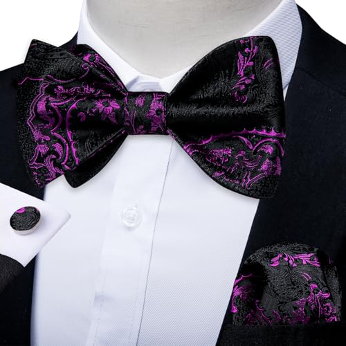 Image of DiBanGu Mens Silk Self Bow Tie Set 4PCS for Tuxedo Wedding