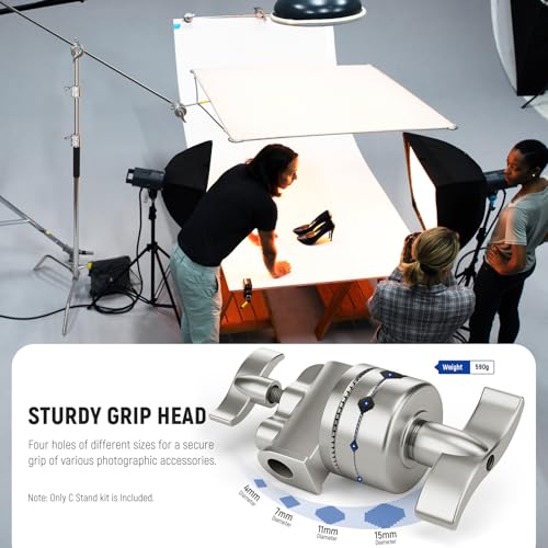 Image of NEEWER Basics 100% Stainless Steel Heavy Duty C Stand with Boom Arm, Max 10.5ft /320cm Photography Light Stand, 4.2ft /128cm Holding, 2 Grip Heads for Studio Monolight Softbox Reflector, SC320 Lite