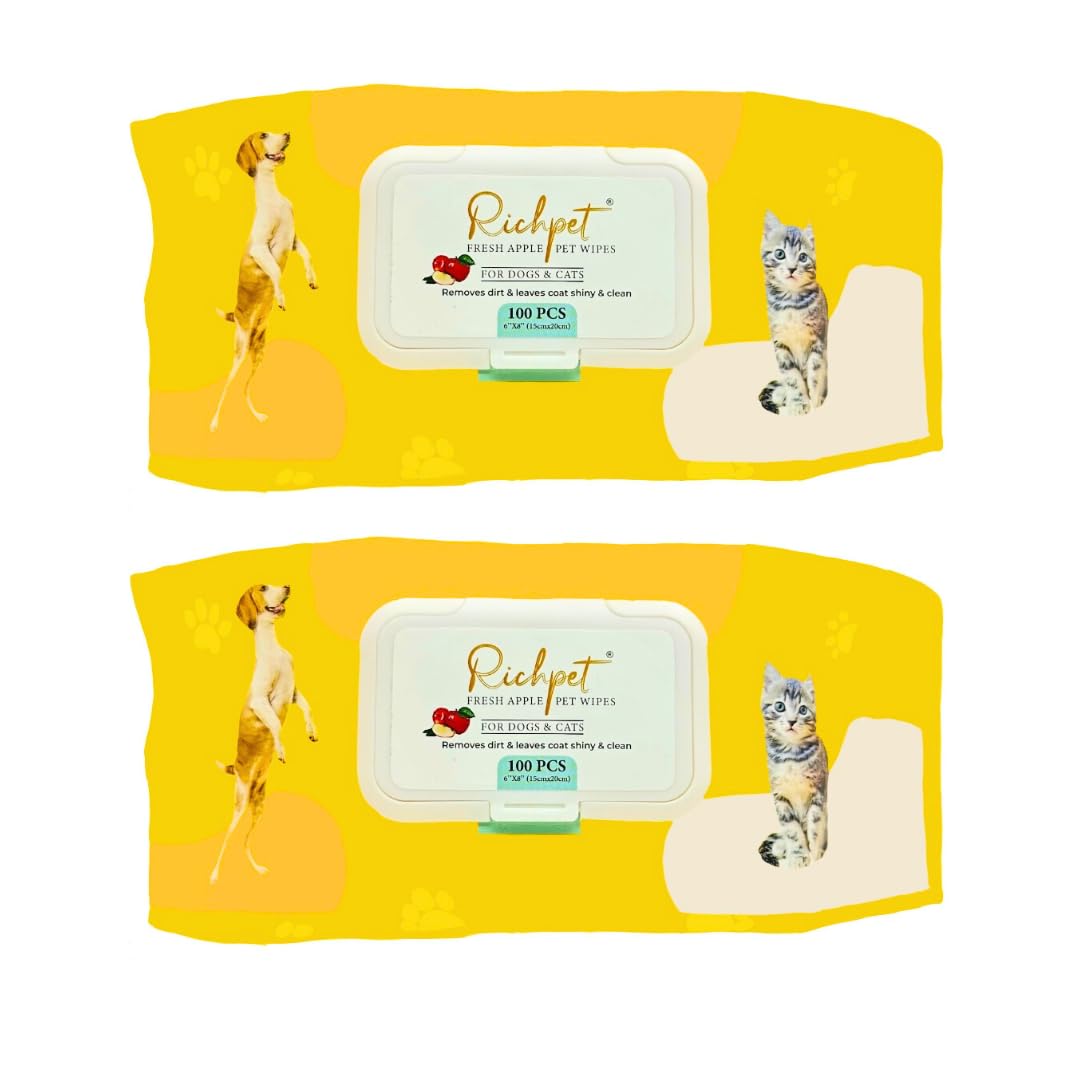 Richpet 100% Biodegradable Anti-Bacterial 200 Count (Pack of 2) Pet Wet Wipes for Dogs, Cats, Puppies, Cleansing & Deodorising Wipes, Pet Grooming Accessories, Fresh Apple Scent (B0CKLBS3GM) Amazon Price History, Amazon Price Tracker
