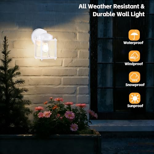 Image of LIT-PaTH Outdoor Wall Lantern, Exterior Waterproof Wall Sconce Light, Proch Lighting Fixture with E26 Socket, Modern Outside Lights for Front Door Garage Patio, White, 2 Pack