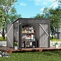 COMHOMA Shed Outdoor Storage Shed Metal,Lockable Doors Tool Sheds with Sloping Roof,Steel Garden Shed with Air Vent for Backyard,Patio,Lawn,Poolside(Grey,8'*4')
