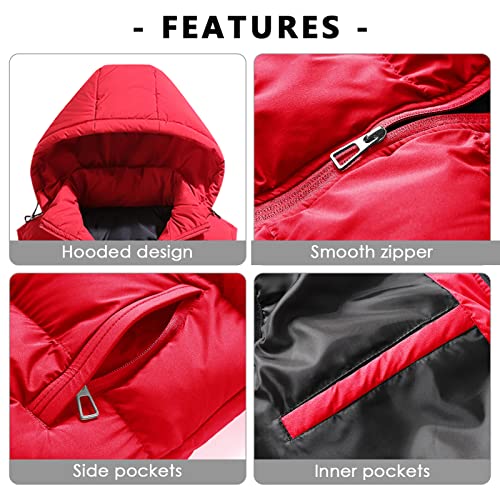 Image of SEAUR Mens Puffer Vest Warm Down Zipper Lightweight Waterproof Sleeveless Coat Jackets with Pockets Hooded