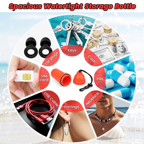 Seafard Waterproof Diving Dry Box, O-Ring Sealed Scuba Dry Capsule with Clip & Lanyard, Compact Dry Storage Container for Keys, Cash & Small Essentials (Red) - Thumbnail 4