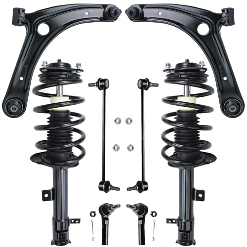 Image of Detroit Axle - 8pc Front End Suspension Kit for 2009-2012 Dodge Caliber 2010 2011, 2 Lower Control Arms w /Ball Joint 2 Ready Struts Assembly 2 Outer Tie Rods 2 Sway Bar Links Replacement Struts Shocks