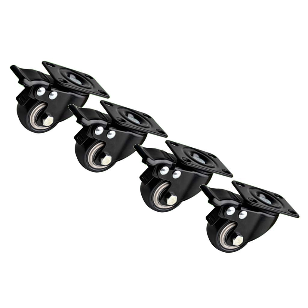 LLGG 4 Pack furniture swivel casters, rubber castors, heavy duty industrial wheels, with brake, no noise, 1.57in/2in