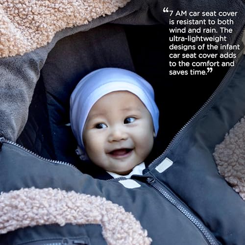 Image of 7AM Enfant Car Seat Covers - Cocoon Baby Cover for Boys & Girls, Rain & Snow Repellent, Breathable Windproof, Center Zipper, Universal Fit for Infant Car Seat (0-12M) (Applique Oatmeal)
