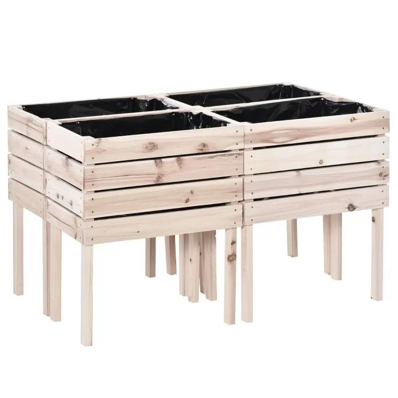 Generic Farmhouse 4 Piece Wooden Elevated Raised Garden Bed Planter Box
