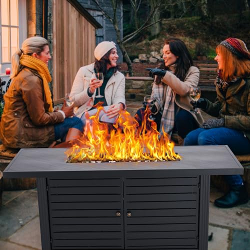 Propane Fire Pit Table 57 x 22 Inch, 50000BTU Rectangle Fire Table with Cover & Rain Cover, Sturdy Steel and Iron Fence Surface, CSA Safety Certified, Companion for Your Garden