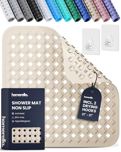 homerella Square Shower Mat Non Slip Anti Mold 21x21 Anti Slip Shower Mat