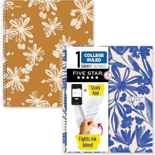 Image of Five Star Spiral Notebook + Study App,1 Subject,College Ruled,8-1 /2 inch x 11 inch,80 Sheets,Fights Ink Bleed,Water Resistant Cover,Soft Petals (820331F-ECM),(Pack of 12)