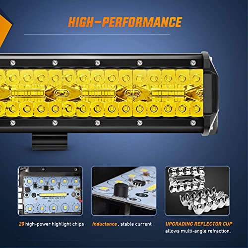 Image of Nilight 20 Inch 420W LED Light Bar Yellow Triple Row Flood Spot Combo 42000LM Driving Boat Led Off Road Lights with 12V On /Off 5 16AWG Wiring Harness Kit, 2 Years Warranty