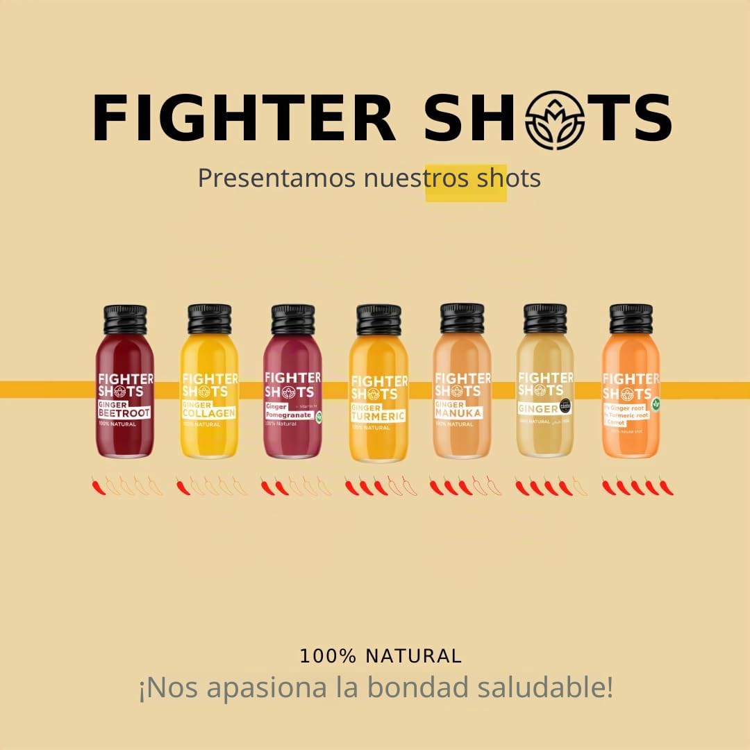 Fighter Shots Ginger Turmeric Shots (Vegan/12x60ml) | Fresh & Fiery Ginger Shots for Immune Support | Boosts Energy | 100% Natural/No Nasties | Rich in Antioxidants | Packed with Vitamin C