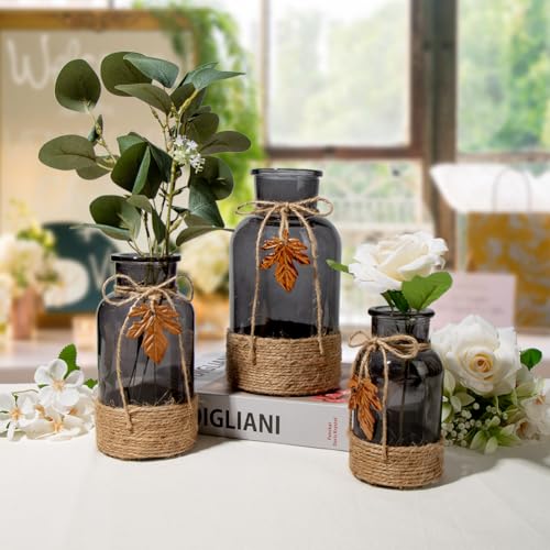 Briful 20cm Tall Glass Flower Vases Wrapped with Jute Rope - Image 3