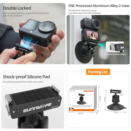 YUULNMOP Magnetic Quick Release Suction Cup Mount with 1/4" Screw Hole for DJI Osmo Action6/Nano Camera Accessories, 360-degree Adjustable Ball Head Camera Base Mount by YUULNMOP - Used condition - Image 9