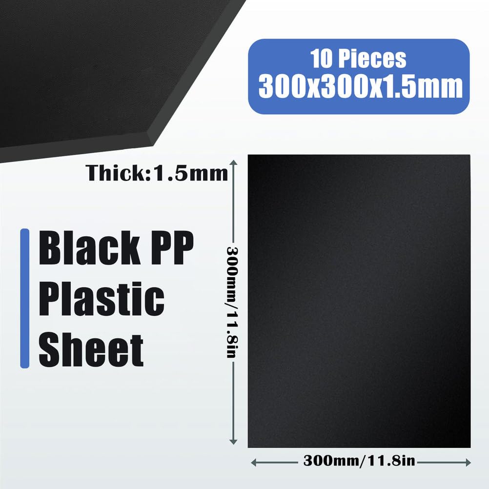 Czarne, matowe arkusze polipropylenowe, 10 sztuk - sztywne, matowe płyty plastikowe wielokrotnego użytku o wymiarach 300 x 300 mm(1.5mm)
