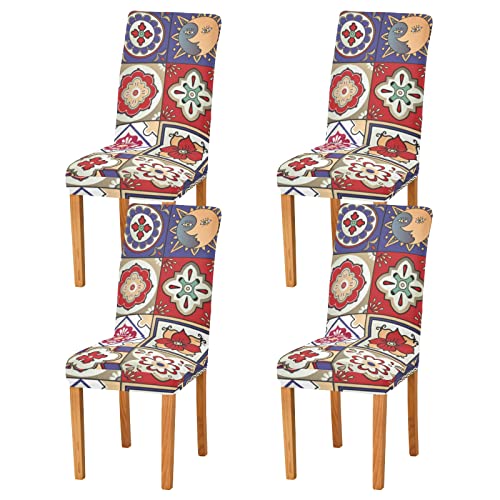 Mexican Talavera Dining Chair Covers Set Of 2 Washable Removable Chair Slipcover Stretch Dining Chair Seat Cover For Dining Room Ceremony Party Holiday Decor #TOP1