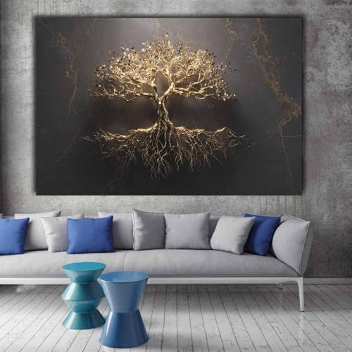 Tableau arbre de vie doré encadré pour illuminer votre salon ou bureau - 2