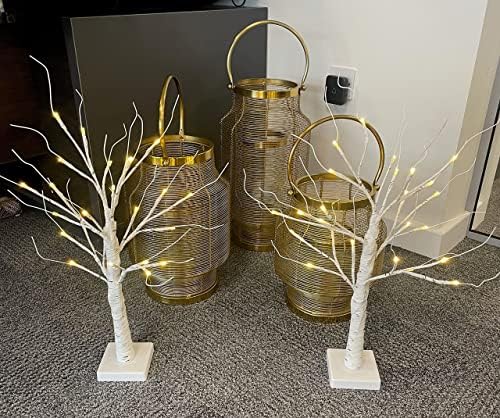 2x 60cm Lighted Christmas Tree Battery Operated Mini Birch Twig Tree Ornament with 24 Warm White LEDs for Christmas Home Party, White