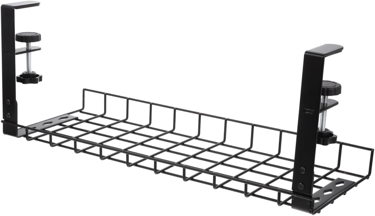 Desk Cable Management Tray, Desk Wire Cable Organizer Rack, No Drill Large Capacity Cord Storage Holder for Office Power Strips, 500mm Black