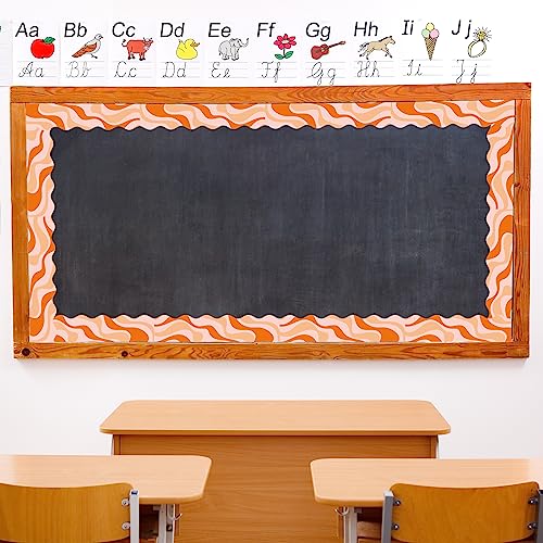 Image of Whaline 196.8ft Boho Bulletin Board Borders Daisy Flower Checked Die-Cut Scalloped Stripes Retro Groovy Rolled Trim for Back to School Classroom Teacher Supplies Office Chalkboard Decoration, 6 Rolls