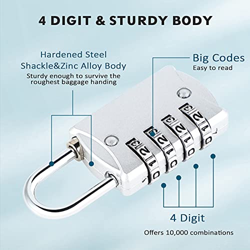 DELSWIN Small Combination Lock for Locker - 8Pack Resettable Luggage Locks for Backpack Suitcase - Gym Employee Locker Lock Combo Padlock — view 4