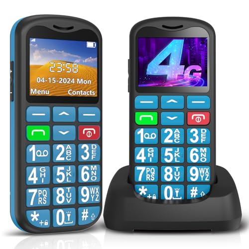 ukuu 4G Telefono Movil para Mayores Libre, Fácil de Usar Teléfono Móvil Basico de Teclas Grandes, Admite Tarjetas SIM Duales, Cable USB Tipo C, Botón SOS, Base del Cargador