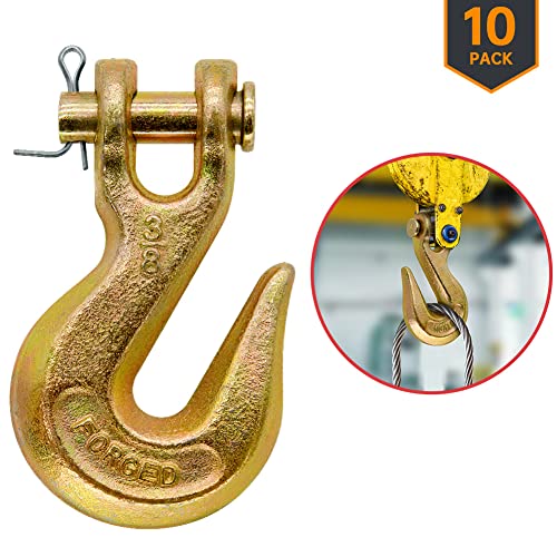 Forogore 10 Pack 3/8 Grade 70 Clevis Grab Hook Pin Clevis Rigging Tow Transport Truck Trailer Hook Two Hook For Tow Chain Transport 7500 Lbs Working Load #TOP1