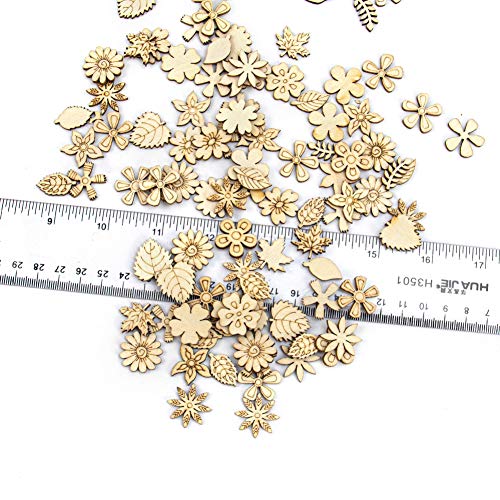 Auear, 300 Pack Mixed Wooden Flower Leaf Pattern Handmade Wodden Crafts Home Wedding School Diy Craft Dercoration #TOP6