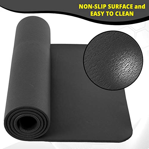 Foto von Tosaneo Fitnessmatte mit Tragegurt Gymnastikmatte aus NBR Schaumstoff rutschfeste Sport-Matte für Pilates Workout und Meditation Yogamatte 183x61x1cm Schwarz