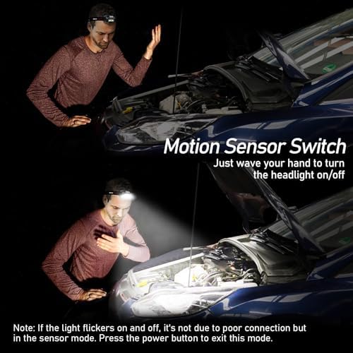 Blukar LED Headlamp Rechargeable,2000L High Lumen Super Bright Dimmable Headlight Flashlight with Motion Sensor- 8 Modes,Spotlight&Floodlight,IPX5 Waterproof for Camping,Hiking,Running,Fishing -2 Pack - 3