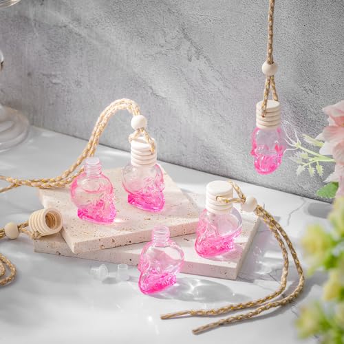 Image of 20 Pieces Hanging Car Air Freshener Gradient Pink Diffuser Bottles Empty Glass Perfume Refillable Essential Oil Aromatherapy Diffuser Pendant for Auto Interior Accessories(Skull Style)