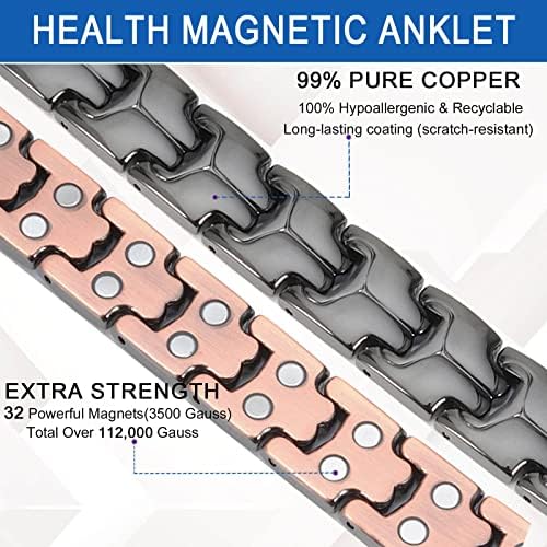 MagVIVACE Copper Ankle Bracelet Women Men for Arthritis and Joint, Therapy