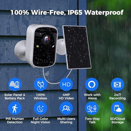 Hiseeu Solar Security Cameras Wireless Outdoor, Battery Powered 3K 4MP Surveillance Indoor WiFi Smart Cameras for Home Security Outside, Motion Detection, Waterproof, Color Night Vision, 2-Way Audio by Hiseeu - Used condition - Image 2