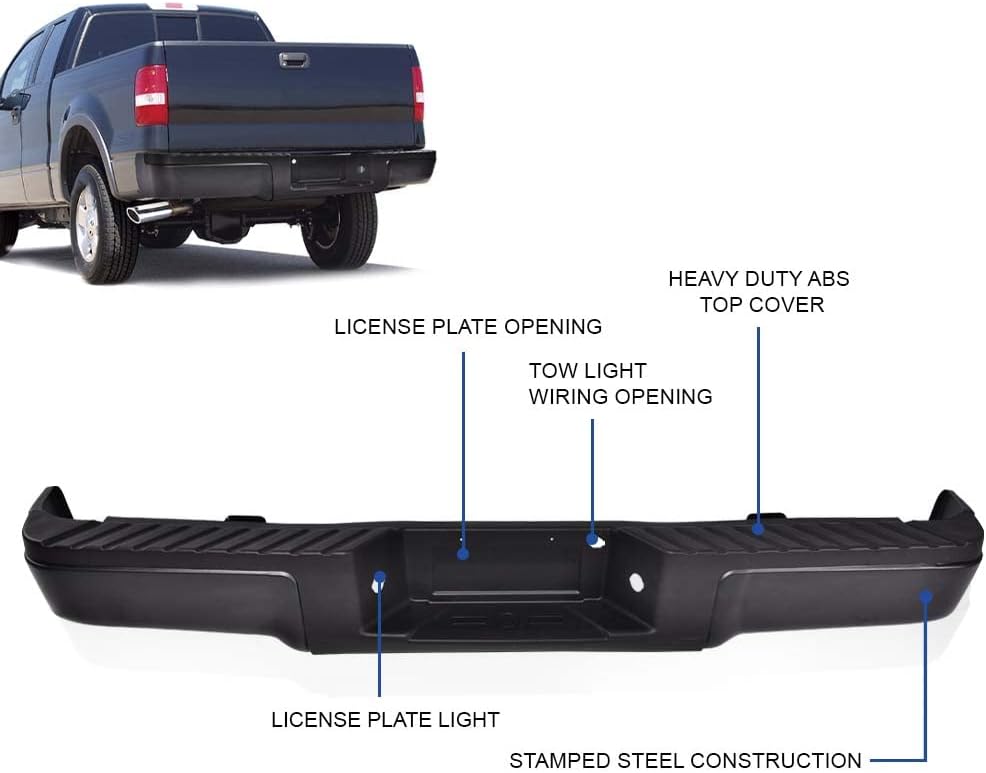 DOTCOM Rear Steel Bumper Assembly Compatible with Ford F150 Truck 2009 2010 2011 2012 2013 2014(W/o Sensor Hole, Black) Step Bumper 9L3Z17B807A 9L3Z17906A FO1103160 Black
