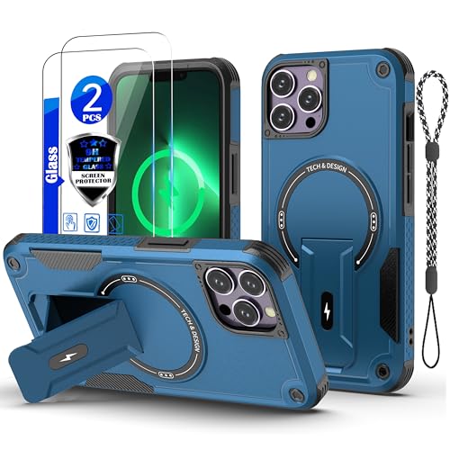 Image of GuardCase for iPhone 13 Pro Case [Compatible with MagSafe][with 2 * 9H Tempered Glass Screen Protector], Built in Invisible Stand,Shockproof Protective Phone Cover for iPhone 13 Pro 6.1"(Blue)
