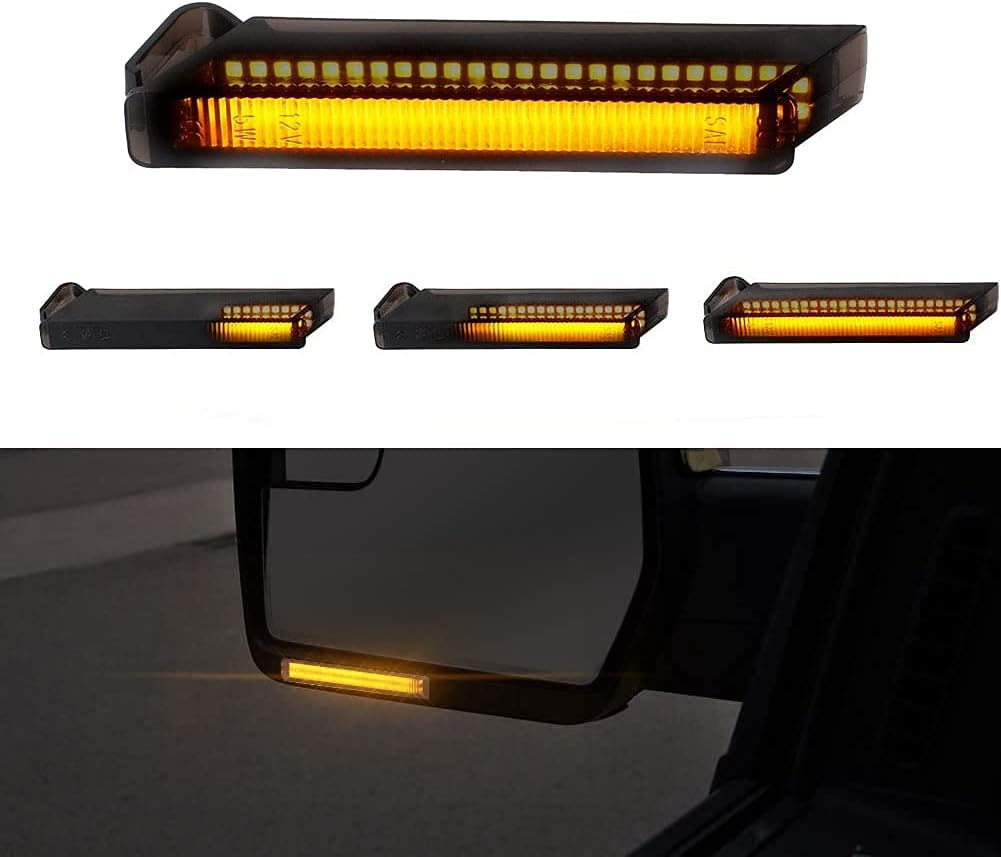 Gempro Sequential Amber LED Side Mirror Turn Signal Lights for 2004-2014 Ford F150 Raptor Lincoln Mark LT Towing Mirror Marker Lamps, Smoked Len