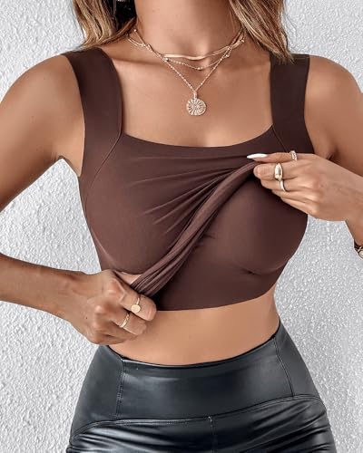 Image of CHICME Womens U Neck Shapewear Built-in Bra Tank High Strechy Sleeveless Slim Fit Tops Camisole Workout Tops