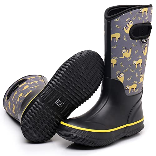 Wtw Kids Rubber Rain Boots - Neoprene Insulated 100% Waterproof Mid Calf Muck Boots For Boys And Girls Winter Snow Boots #TOP1