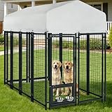 8x4x5 FT Outside Large Dog Kennel with roof,Heavy Duty Dog Enclosure with Waterproof, 2 Rotating Dogs Bowls, Outdoor Dogs Cage Run with Secure Lock (96 x 48 x 60 in)