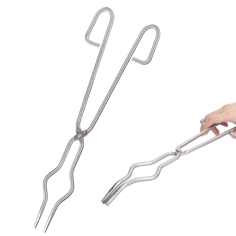 Pinza per crogiolo da 40 cm, con prua dritta, punte dentellate, materiale di laboratorio in metallo Morsetto di sostegno per becher in acciaio inossidabile
