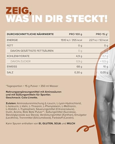 IronMaxx 100% EAAs Zero Cola & Lime 500g - EAAs Pulver hochdosiert, Vegan und zuckerfrei, 8 essentielle Aminosäuren zur Ergänzung deiner Sporternährung 5